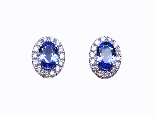 18ct White Gold Tanzanite & Diamond Earrings.