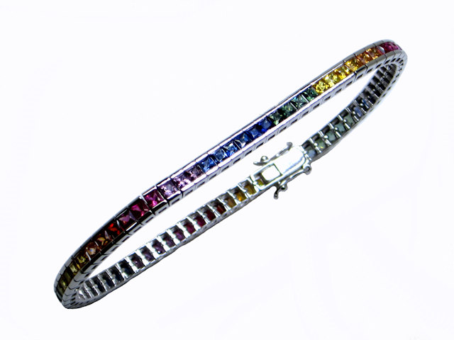 14K White Gold Multi Colour Sapphire Bracelet