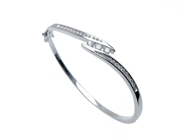 14ct White Gold Diamond Set Crossover Bangle